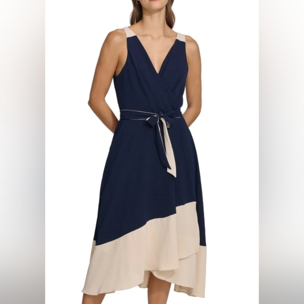 Harper Rose V-neck Colorblock dress, Size 10, navy blue/tan
